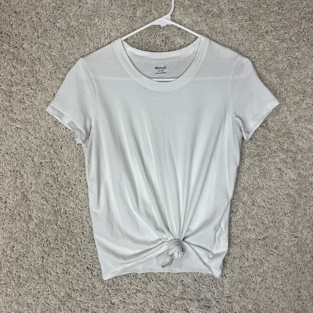 Madewell Tee Shirt Womens XS White Tie Front Short Sleeve Basic Everyday
